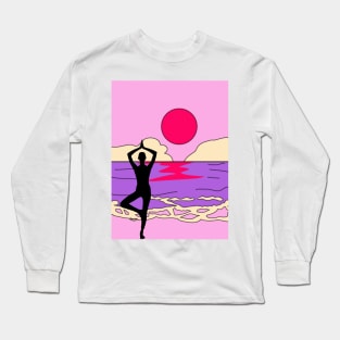 Animated Yoga Sun and Ocean  Graphic Long Sleeve T-Shirt